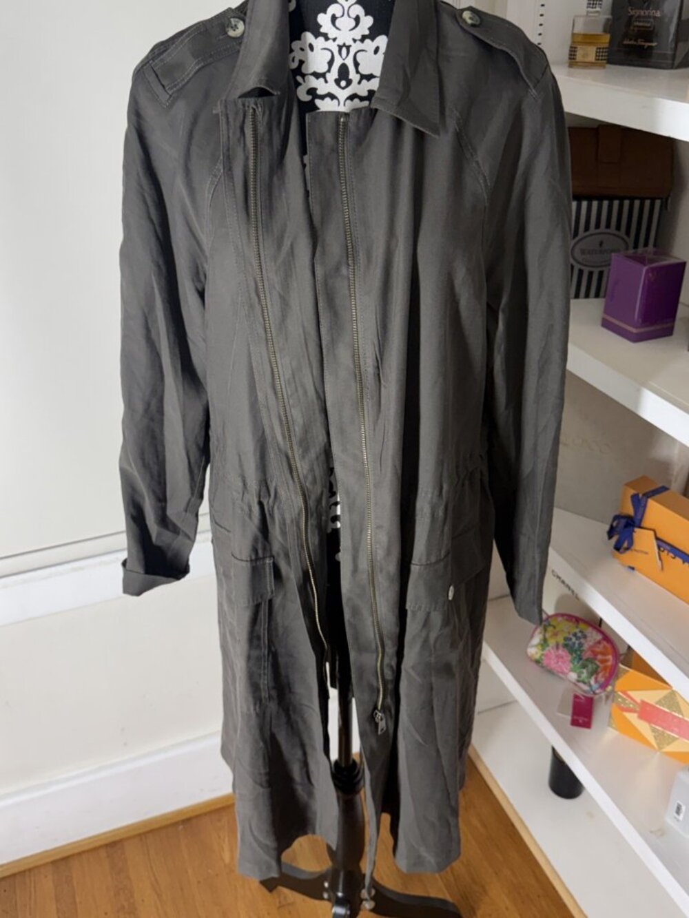 Lane Bryant Green Trench Coat Jacket 14/16 Long Army Green Utility Military
